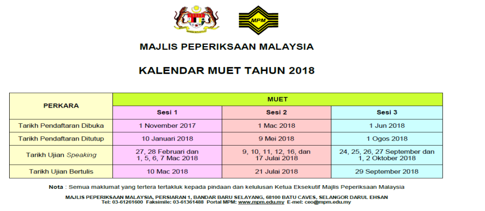 2017 12 13 Kalendar MUET 2018